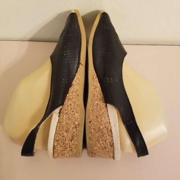 Wurishofer 41 Black Leather Sandals Wedge Slingback Peep Toe Comfort Cork‎ 10 - Picture 8 of 8